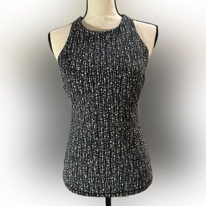 Athleta Maldives Bra Cup Tankini Swim Top in Black and White Rice Pearls pattern